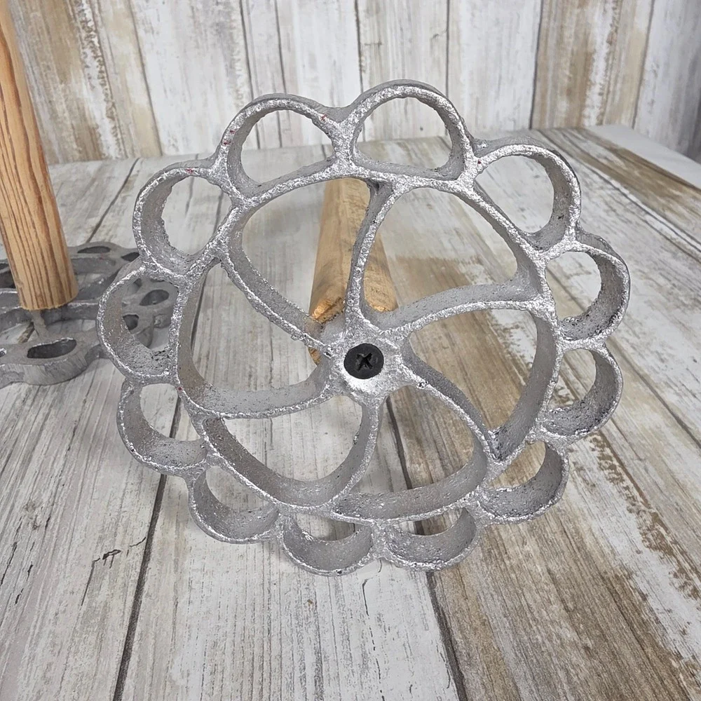 Vintage Scandinavian Rosette Irons Set of 2 Wood Handle Aluminum Cookie Molds